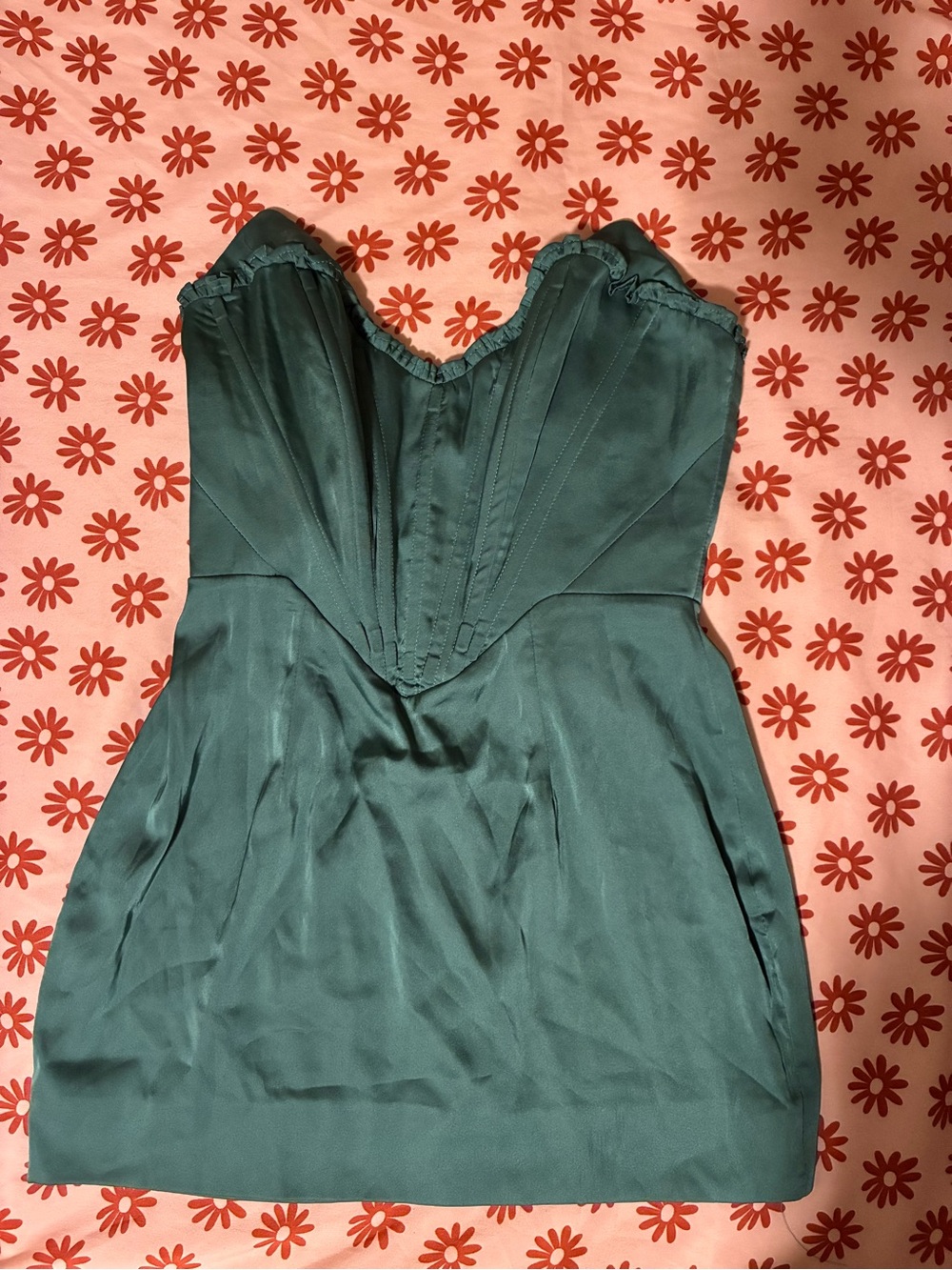 Angel Biba Strapless Emerald Green Satin Cocktail Dress